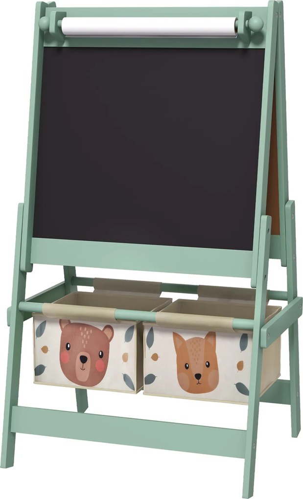 AIYAPLAY 3-w-1 Tablica dziecięca z rolką papieru, Tablica kredowa, Whiteboard, Koszyki na akcesoria, 54 x 46,5 x 93 cm, zielona