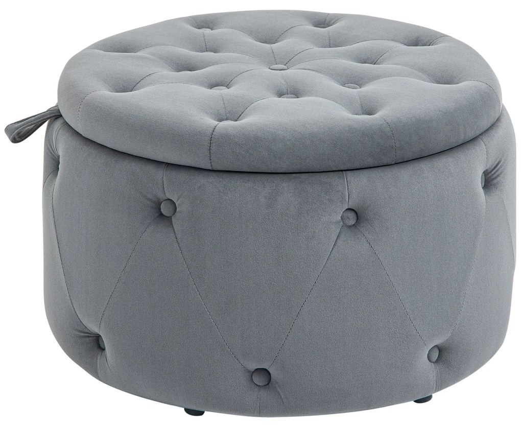 HOMCOM Puf z miejscem do przechowywania, skrzynia z wykończeniem aksamitnym, guziki do salonu