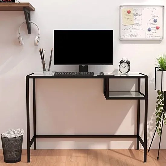 Nowoczesne szklane biurko z półką 100 cm biały marmur Z4-H77