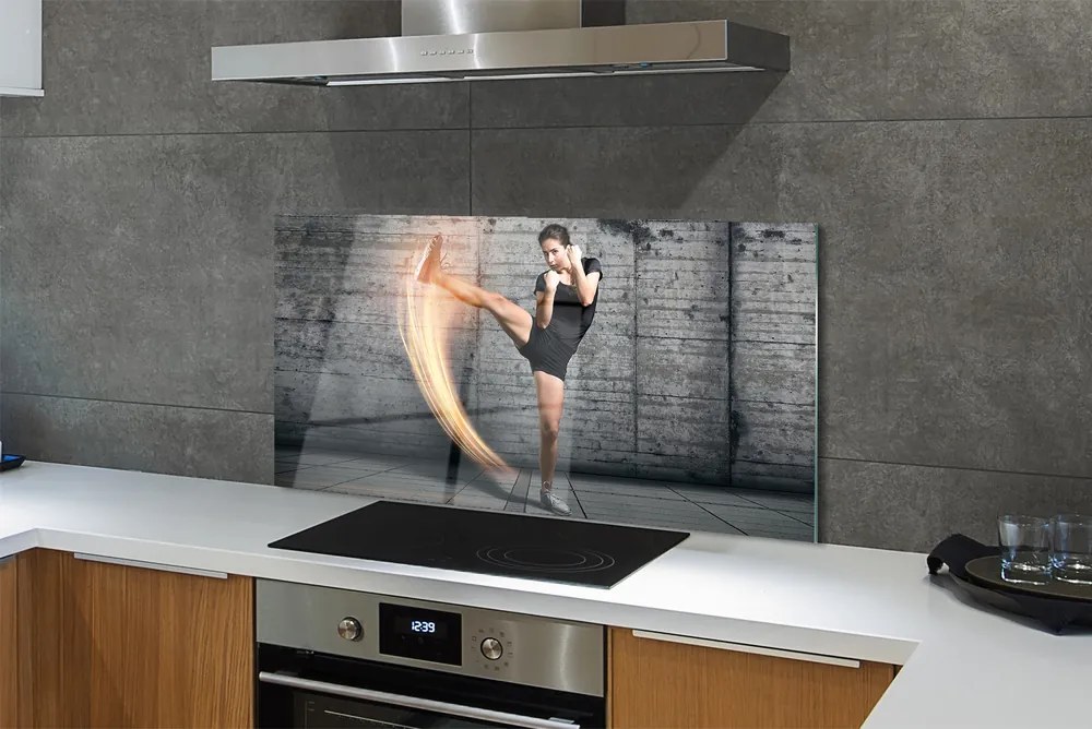 Szkło do Kuchni na Ścianę Kobieta Trenująca Fitness