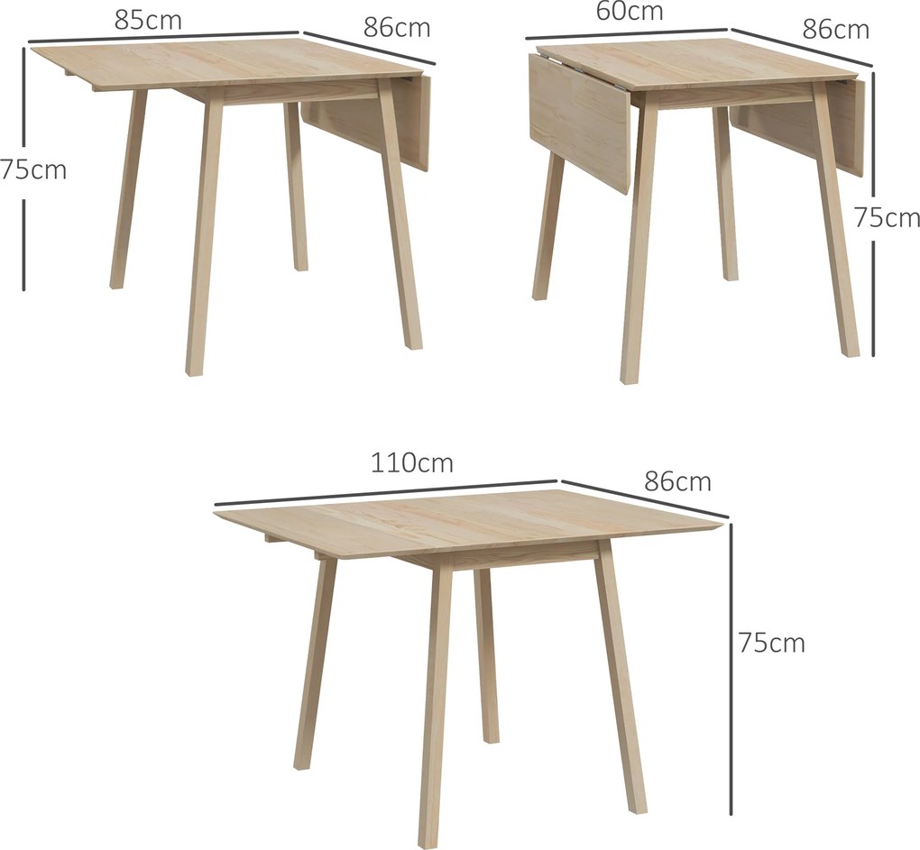 HOMCOM Stół jadalny składany, Stół kuchenny, 2 składane powierzchnie, 110 x 86 x 75 cm, Naturalny