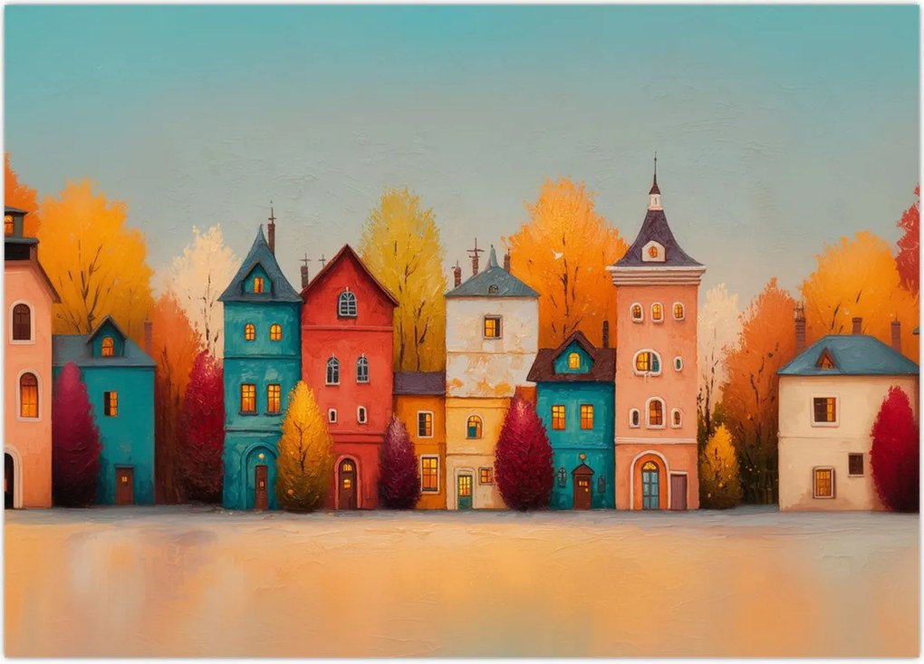 Obraz na szkle - Jesienna wieś (70x50 cm)