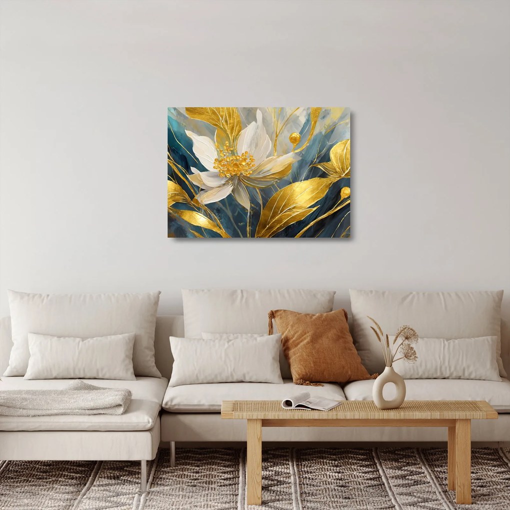 Obraz na szkle - Malowanie złotych kwiatów (70x50 cm)