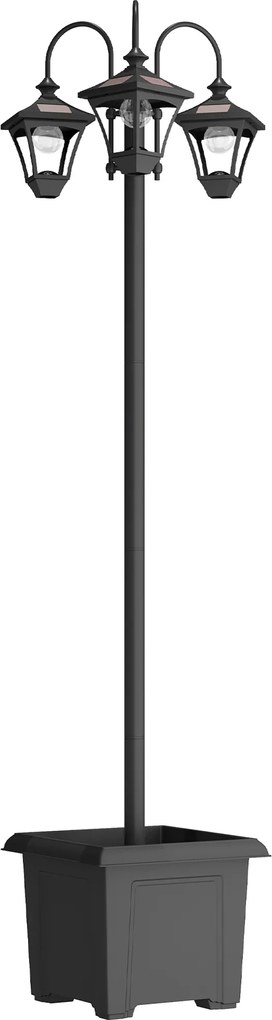 Outsunny Lampa solarna z donicą 185 cm regulowana wysokość lampa ogrodowa z 3 kloszami sterowanie światłem | Aosom PL