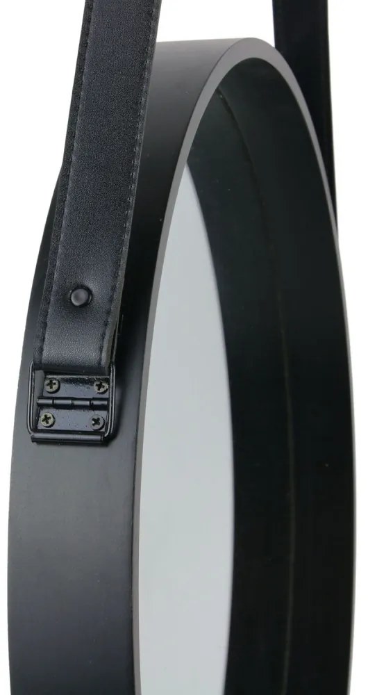 PROMOCJA Czarny okrągły lustro ze skórzaną rączką NAHAD Ø50 cm II jakość