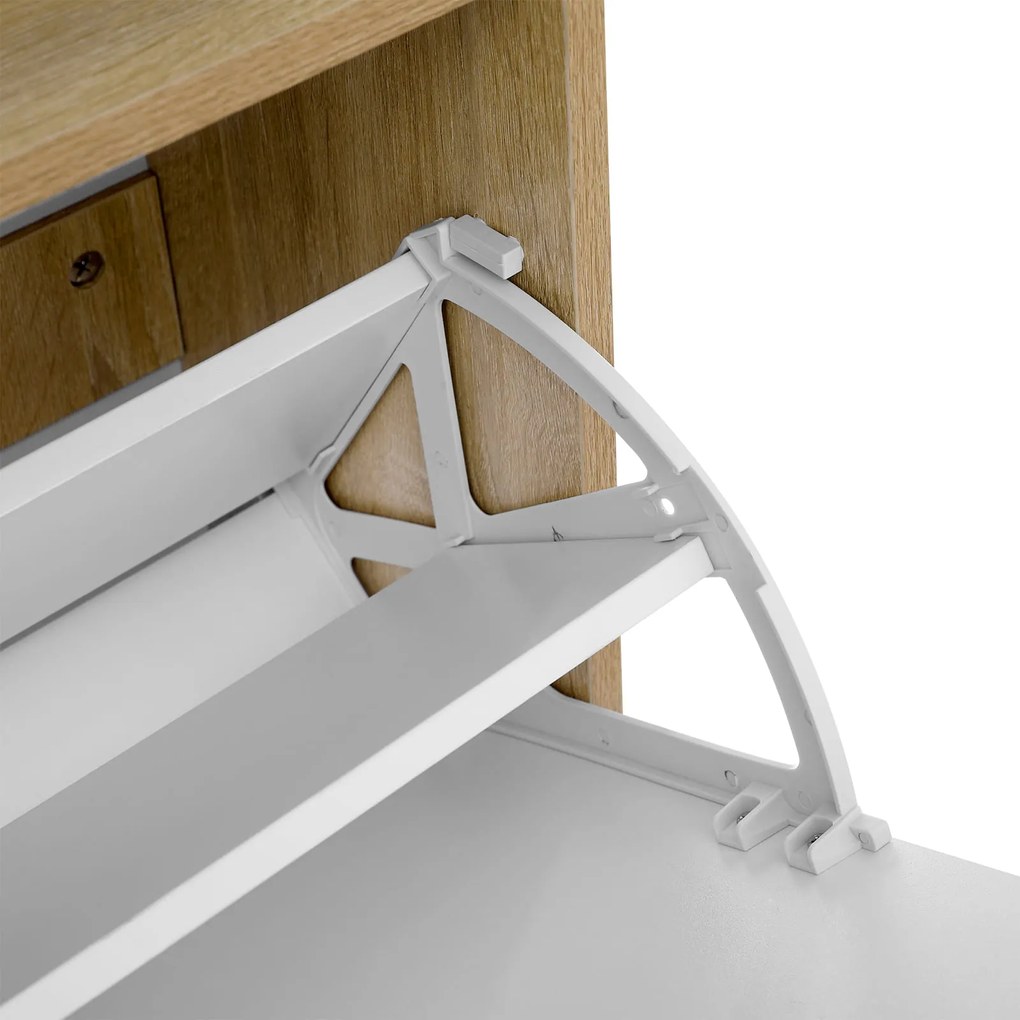 PROMOCJA Składana szafka na buty BOCO dekor dąb i biała, 2 półki II gatunek