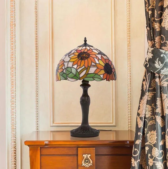 Lampa stołowa szklana z kloszem w słoneczniki - A660 L8-W06