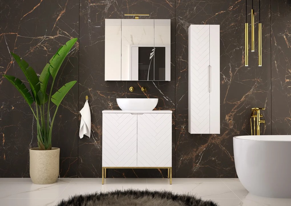 Szafka pod umywalkę nablatową Aspen 08, biały mat/złoty, 80 cm - zestaw 1