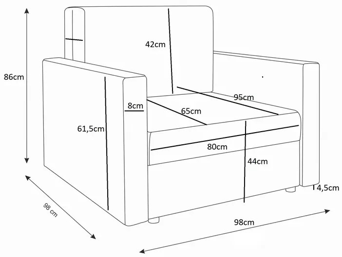 Sofa jednoosobowa amerykanka grafit + szary Stellar