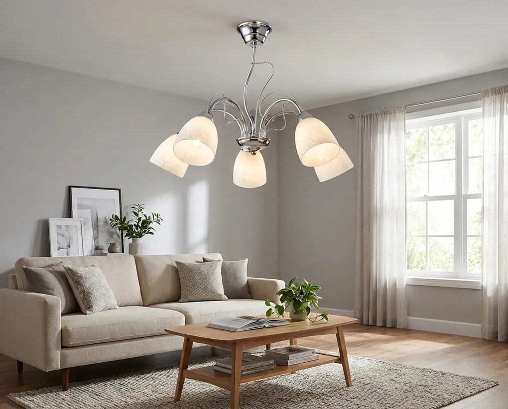 Klasyczny żyrandol z 5 szklanymi kloszami - 4X S121 Z6-T65