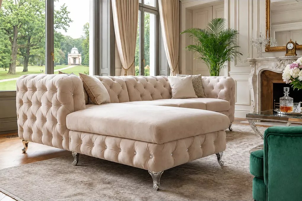 Narożnik Chesterfield Moet Light glamour luksusowy velvet 238x210 cm