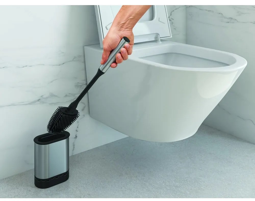 Ciemnoszara szczotka do WC ze stali nierdzewnej Cleany – Metaltex