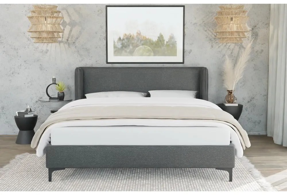 Ciemnoszare tapicerowane łóżko ze stelażem 90x200 cm Basti – Ropez