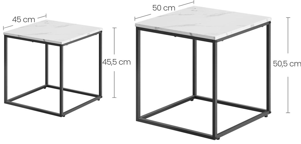 Zestaw 2 stolików kawowych QUADRO, dekor w stylu białego marmuru