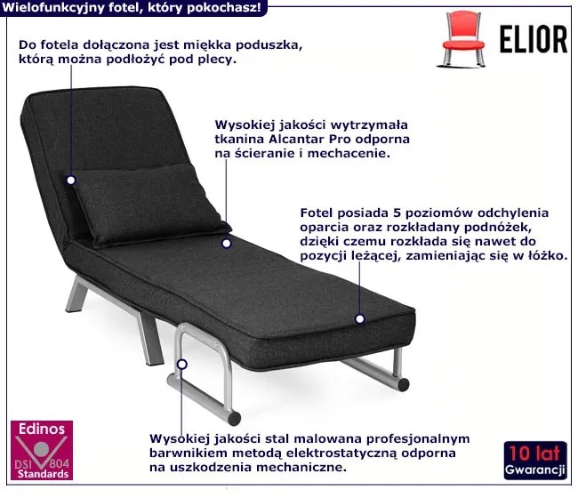 Rozkładany Fotel Czarny Wypoczynkowy Do Salonu P5-H22