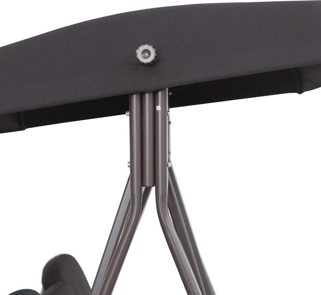 Outsunny 3-osobowa huśtawka z dachem huśtawka ogrodowa z dachem przeciwsłonecznym poduszka metal poliester czarna, 116 x 206 x 183 cm