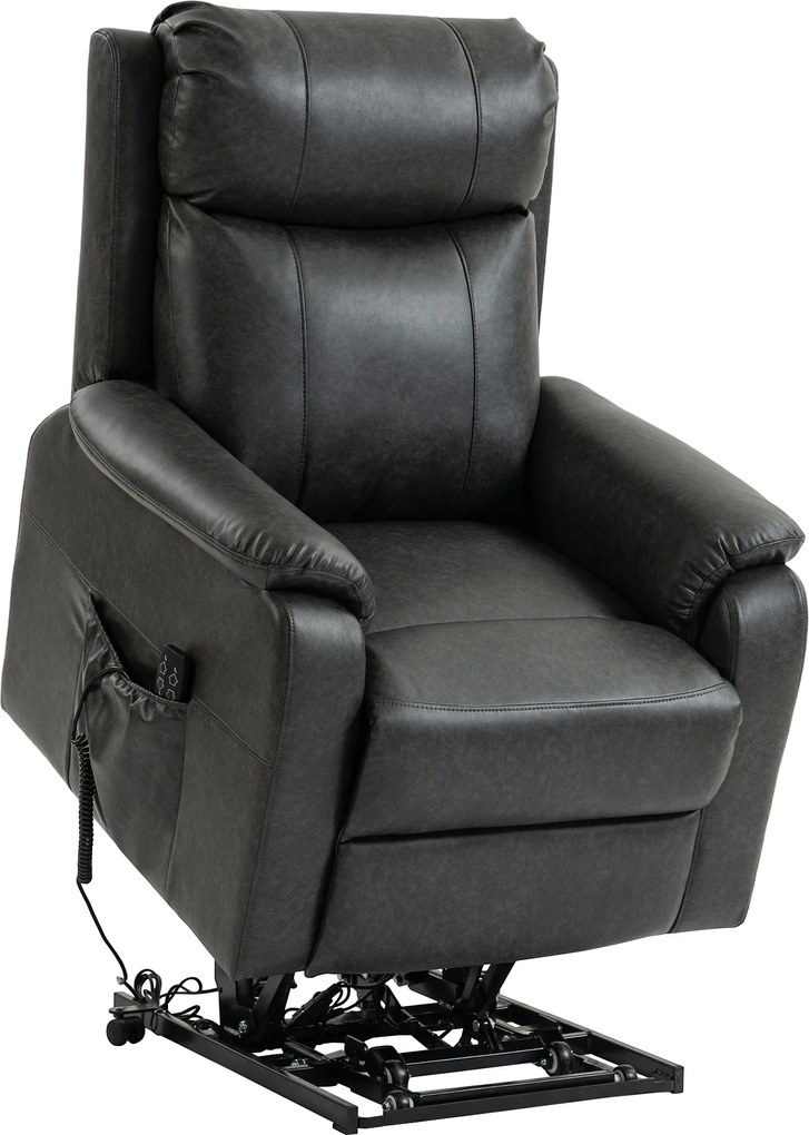 HOMCOM Fotel dla seniorów z funkcją podnoszenia i relaksu, elektryczny fotel z ekoskóry, podwójny silnik, sprężyny kieszeniowe, czarny | Aosom PL