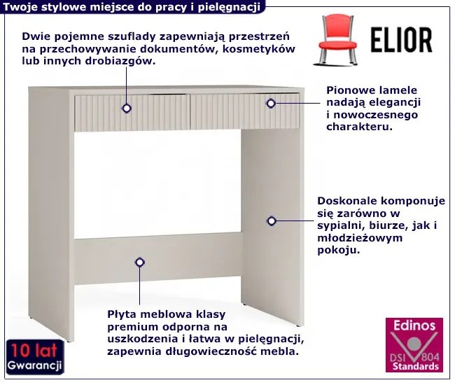 Ryflowana toaletka kaszmirowa z 2 szufladami - Alesio 3X