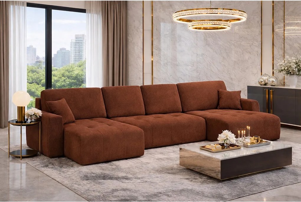 Narożnik w kształcie U z funkcją spania i pojemnikiem Ivo U, tkanina welurowa Salvador, Ciemnobrązowy