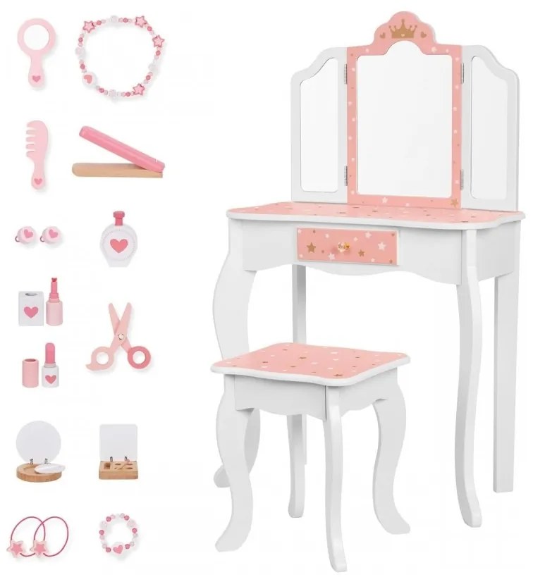Tooky toy drewniana toaletka z krzesełkiem składane lusterko akcesoria 15 el.