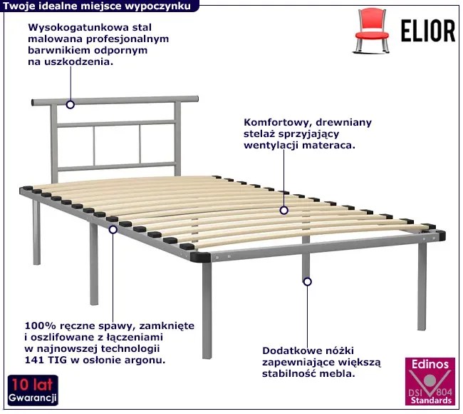 Szare metalowe łóżko pojedyncze 100x200 cm F0-Z53