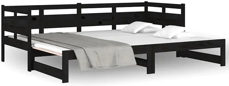 Czarne drewniane rozsuwane łóżko 2x(80x200) cm C2-W91