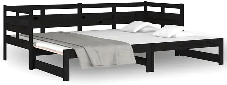 Czarne drewniane rozsuwane łóżko 2x(80x200) cm - Givefi 3X