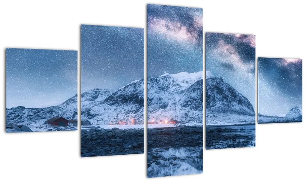 Obraz gór z gwieździstym niebem (125x70 cm)