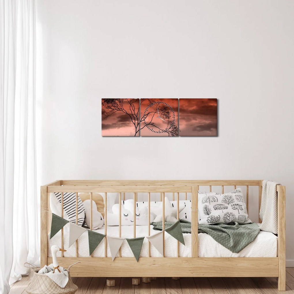 Obraz - Księżyc oświetlający noc (z zegarem) (90x30 cm)