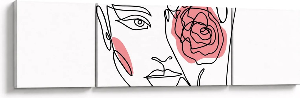 Obraz - Line art twarz z różą (170x50 cm)
