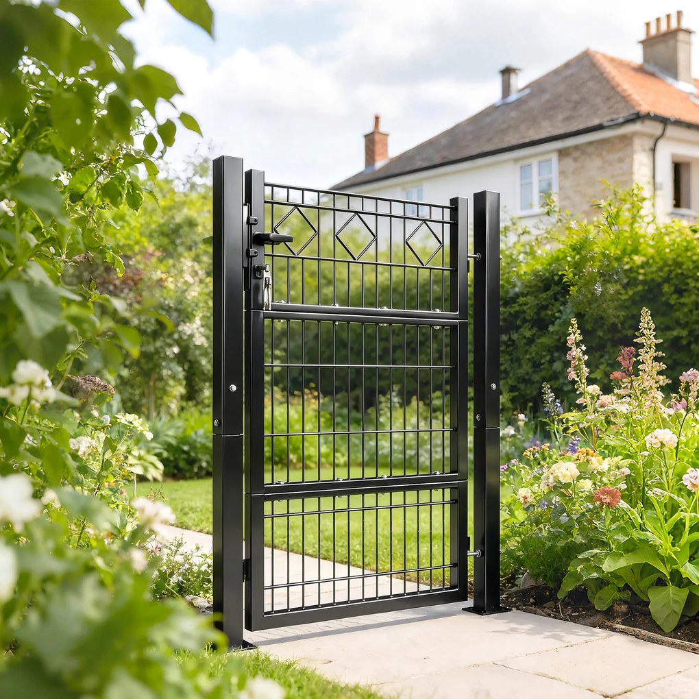 Outsunny Furtka ogrodowa z ocynkowanego metalu z klamką, zamkiem i kluczami 100 x 131 cm, ciemnoszara | Aosom PL