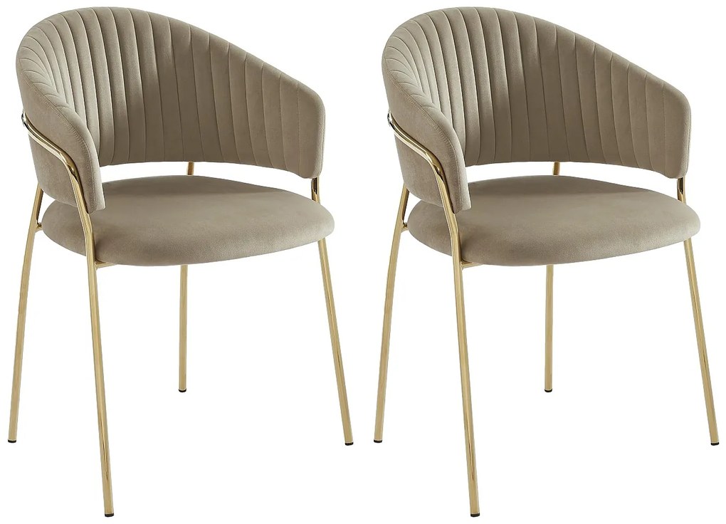 Zestaw 2 krzeseł z weluru i pozłacanego metalu - Beżowy - MADOLIA marki Pascal Morabito