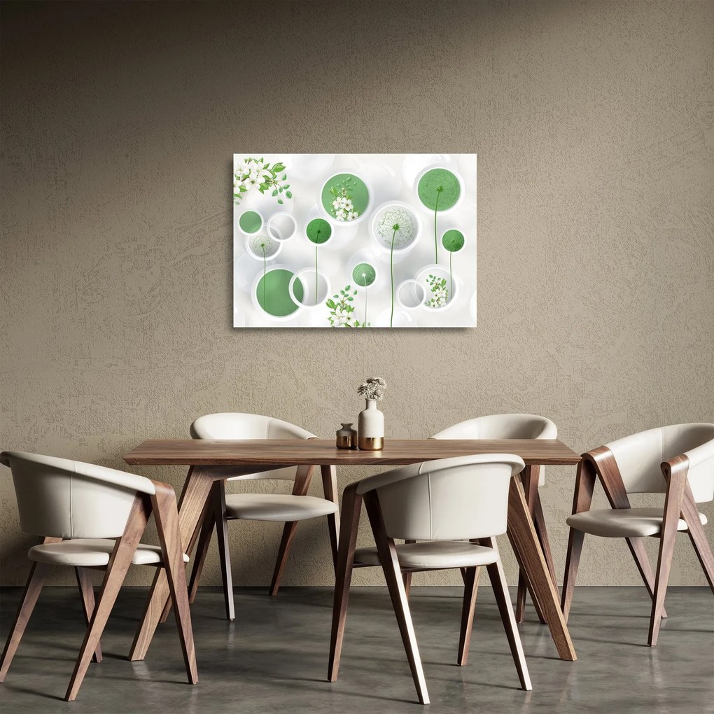Obraz na szkle - Kwiaty w kółkach (70x50 cm)