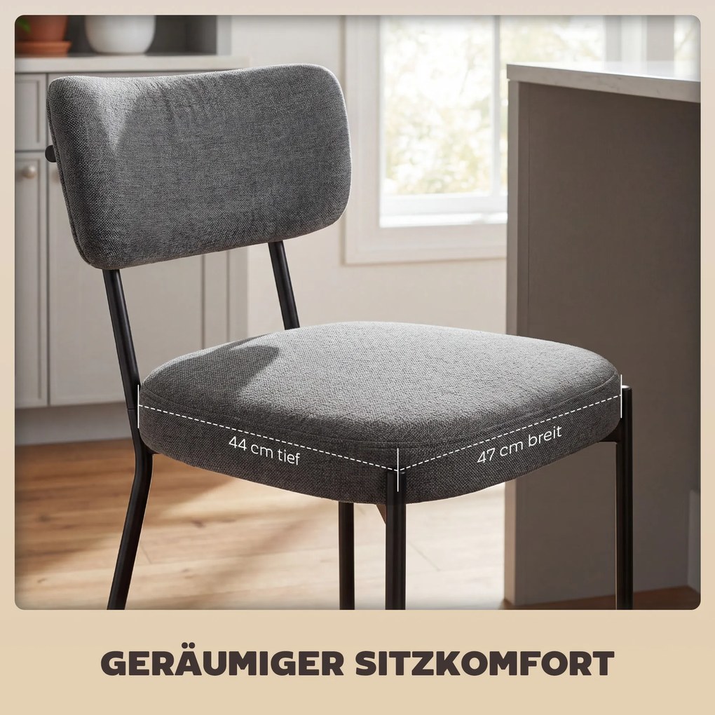 HOMCOM Hokery w zestawie 2, tapicerowane stołki barowe z wyprofilowanym oparciem, do wyspy kuchennej, strefy śniadaniowej, Szary | Aosom PL