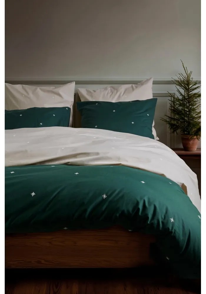 Beżowa pościel jednoosobowa z perkalu bawełnianego 140x200 cm Christmas Fable – JUNA