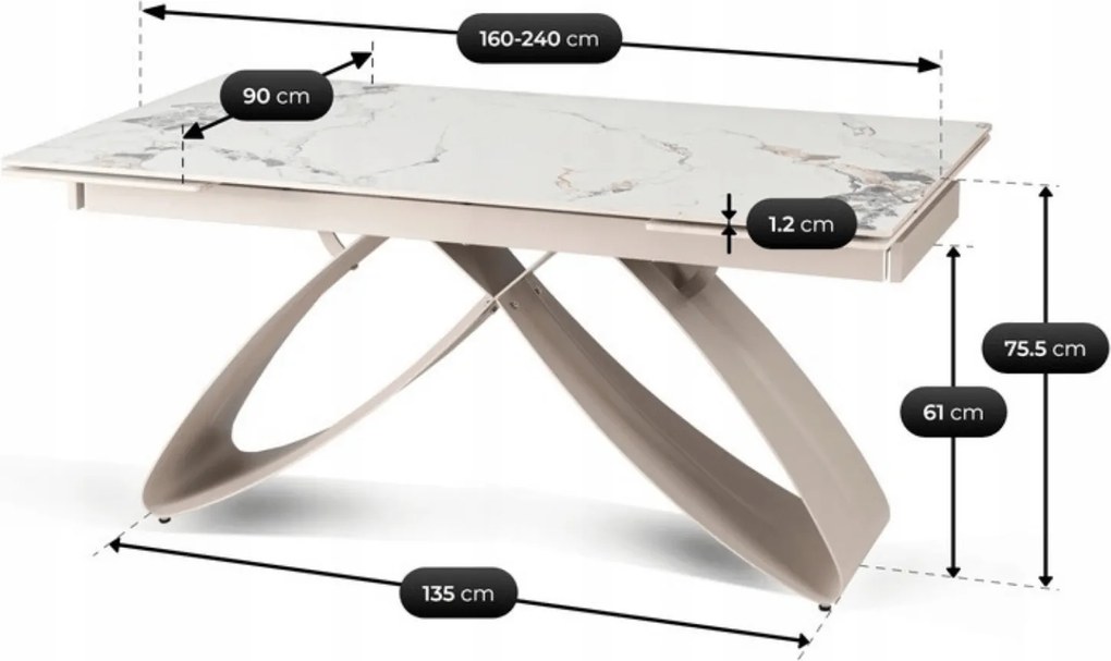 Zestaw Stół Rozkładany LUIGI 160-240 cm Biały Marmur/Kaszmir i 4 Krzesła TORINO Kremowe Nowoczesne