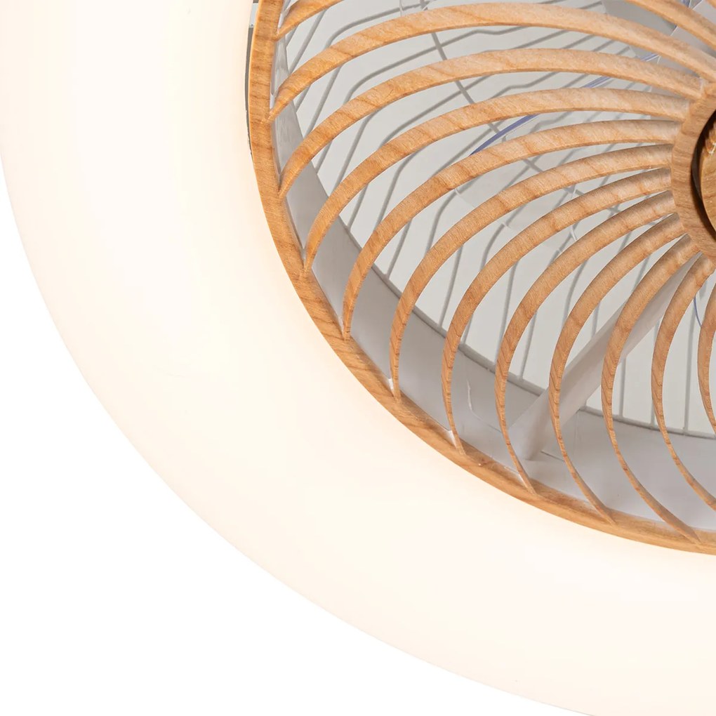 Biały Wentylator sufitowy z lampą z drewnianym nadrukiem 55 cm z LED z możliwością ściemniania z pilotem - ClimaDesignerski Oswietlenie wewnetrzne