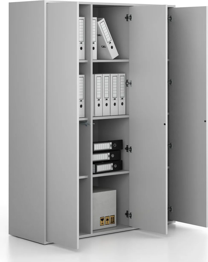 Szafka biurowa FRAME, 3x drzwi, 1299 x 450 x 1735 mm, PUSH-lock, szary