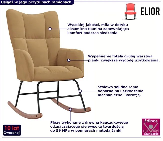Brązowy nowoczesny fotel bujany tapicerowany - Enila