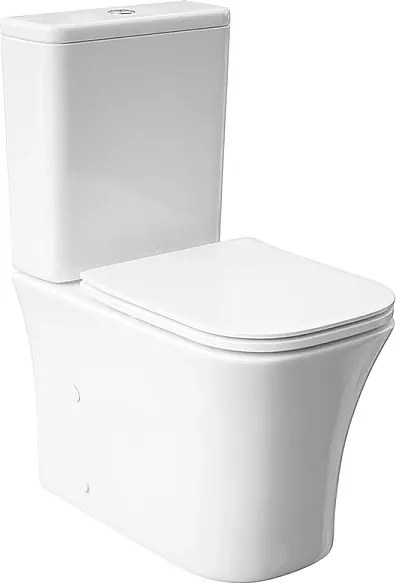 Kompletna Miska WC Rimless Przyścienna | Ultracienka Deska Duroplast Soft Close z Systemem Szybkiego Wypinania | Biały Połysk