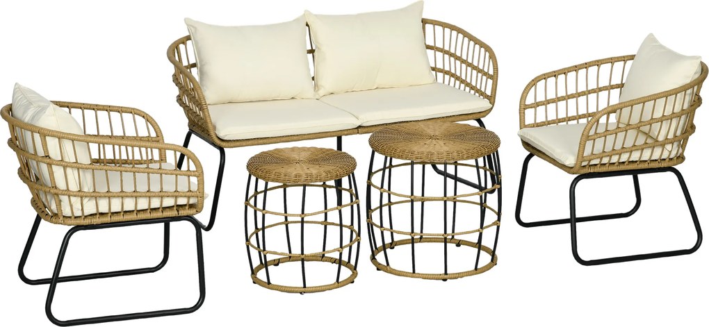 Outsunny Zestaw Mebli z Rattanu 5-częściowy Beżowy | Aosom PL