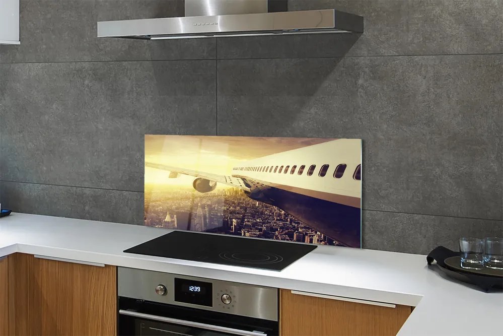 Panel nad Blat Kuchenny Samolot nad Miastem o Zachodzie