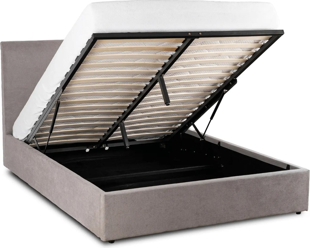 Łóżko Tapicerowane 140x200 cm MARSYLIA ze Stelażem i Pojemnikiem Dwuosobowe Szare