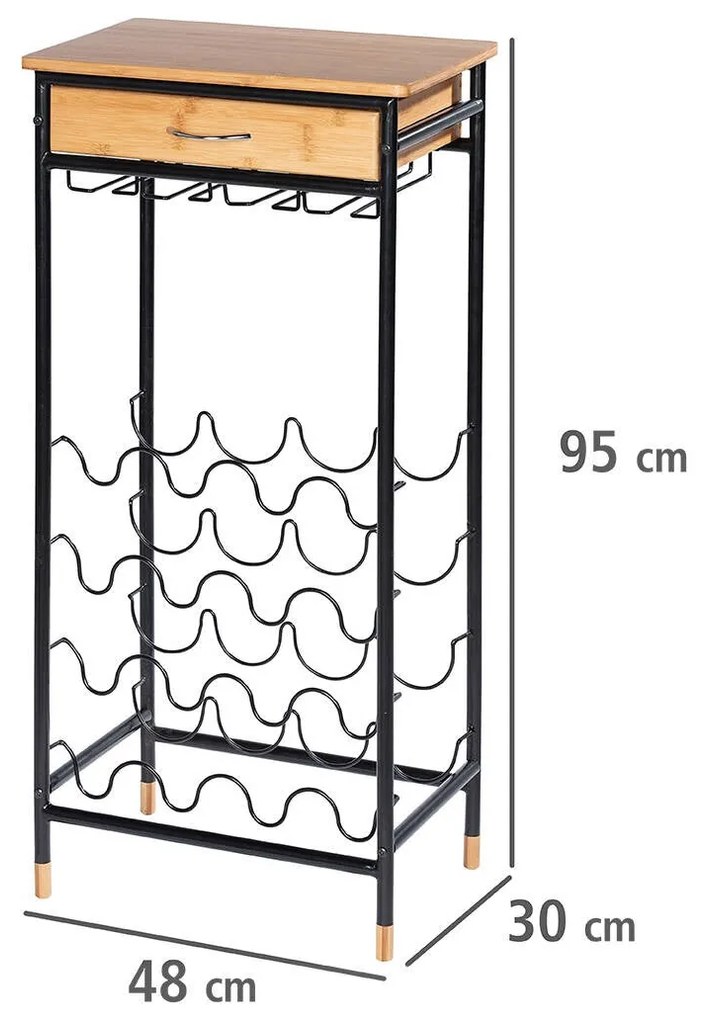 Stojak na wino z uchwytem na kieliszki i szufladą LOFT, WENKO