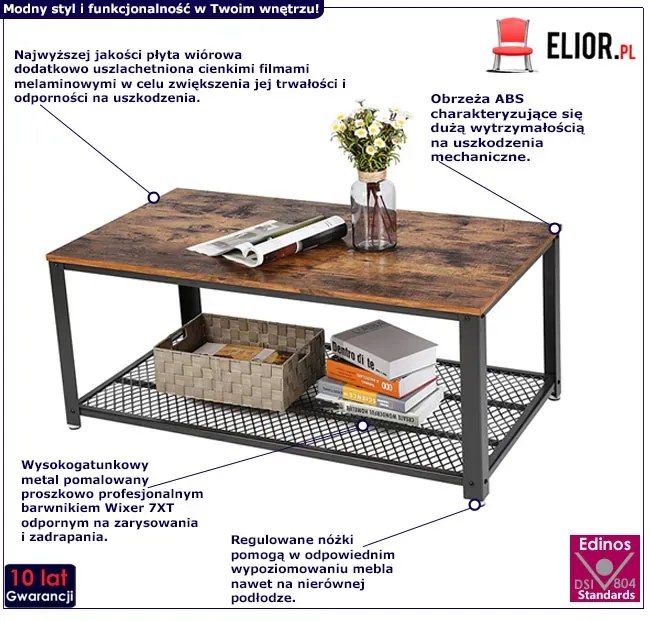 Industrialny stolik do salonu z półką M8-E10