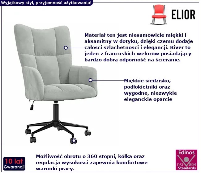 Fotel do biurka glamour jasnoszary - Grado