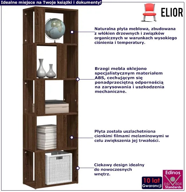 Minimalistyczny regał na dokumenty brązowy dąb - Cullen
