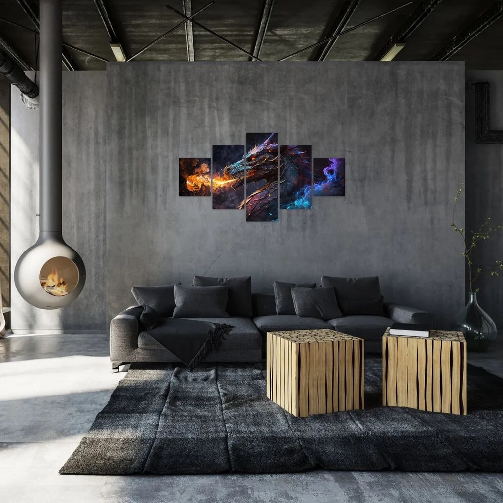 Obraz - Smok plujący płomieniami (125x70 cm)