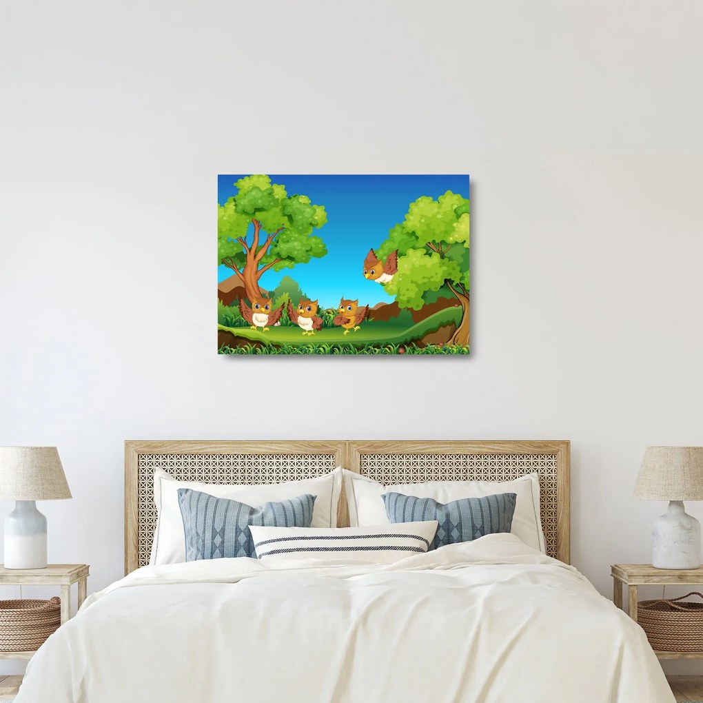 Obraz na szkle - Wesołe sówki (70x50 cm)