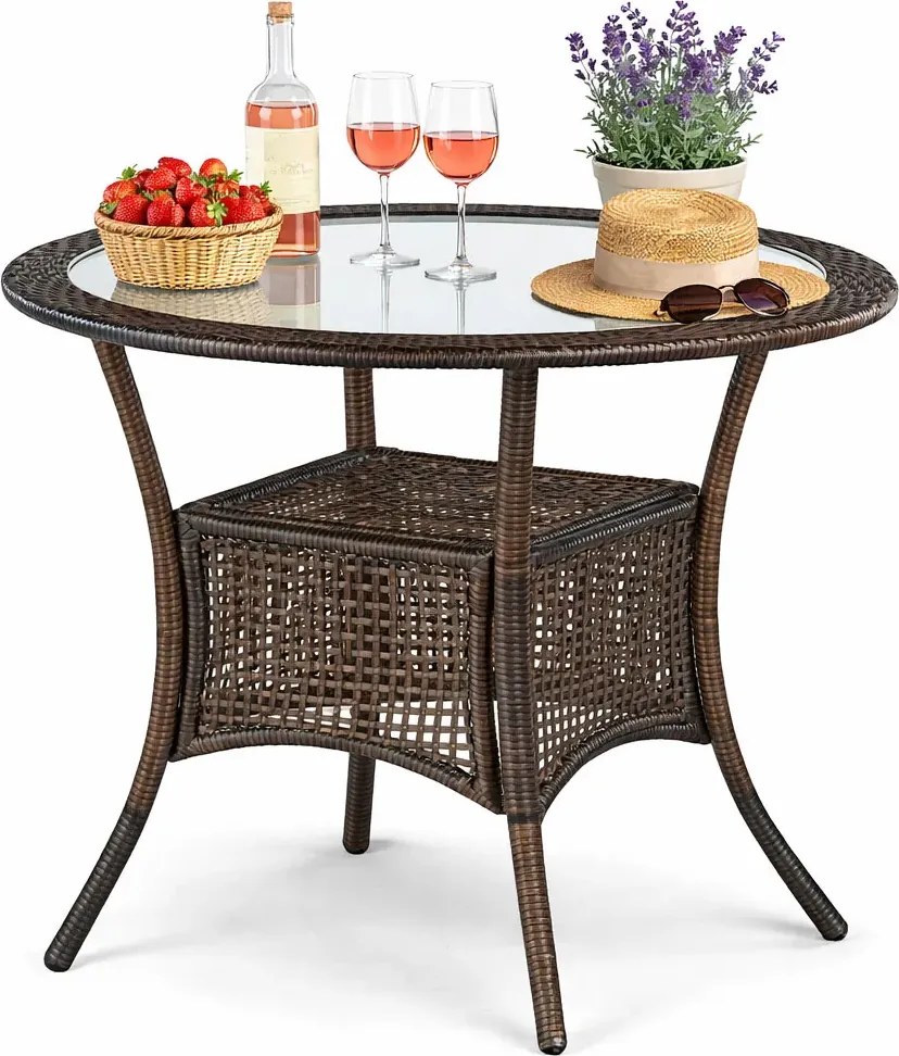 Rattanowy okrągły stół ogrodowy szklany N5-K71